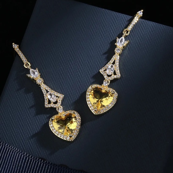 New 18k Yellow Gold Plated 925 Silver White Sapphire Citrine Heart Drops